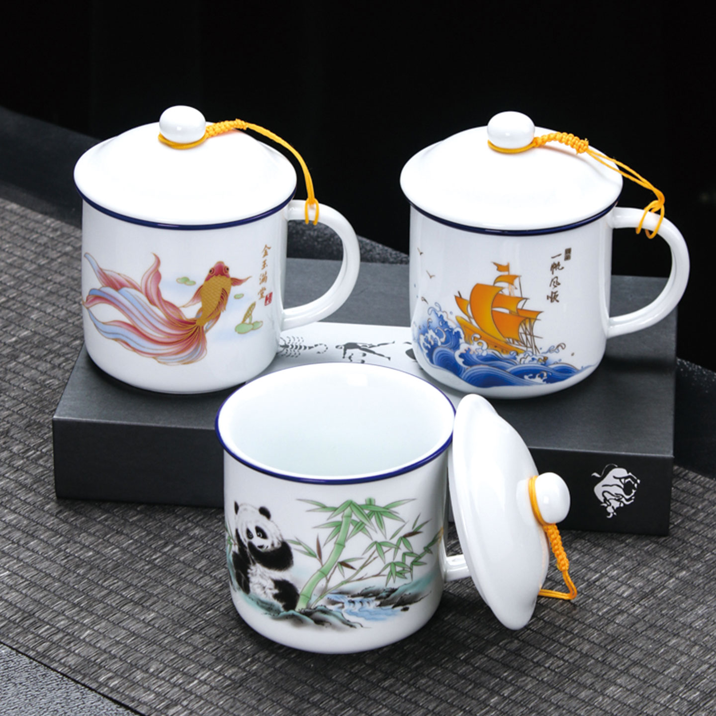 红龙茶杯陶瓷大容量带盖水杯复古茶缸家用老式办公室马克杯定LOGO