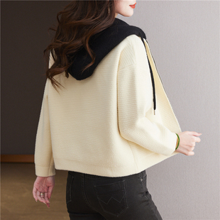 白色连帽休闲棒球服女短款2025年开春新款小个子拉链卫衣毛呢外套