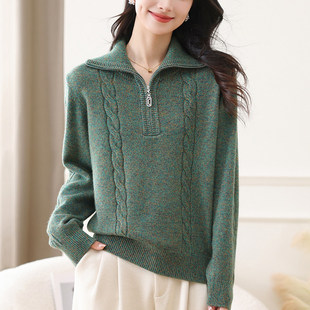 洋气时髦时尚 内搭可外穿打底衫 上衣 新款 半拉链高领毛衣女2025冬季