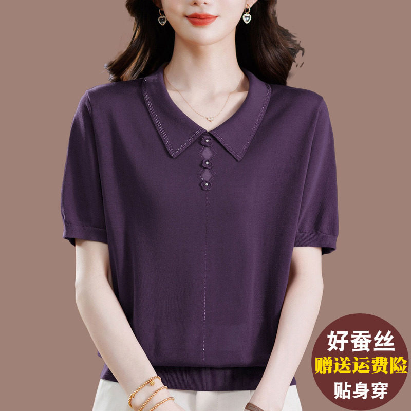 妈妈装桑蚕丝POLO领短袖
