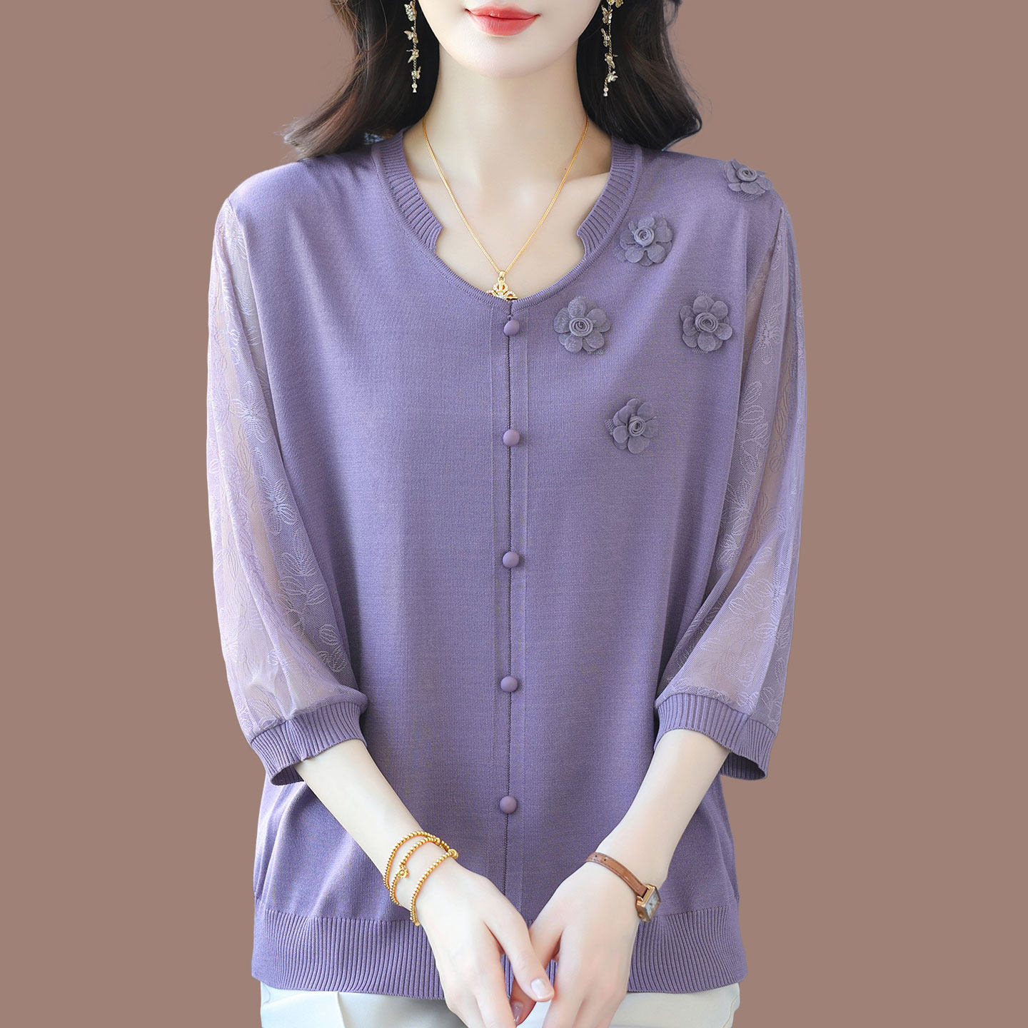 妈妈装桑蚕丝针织衫女夏