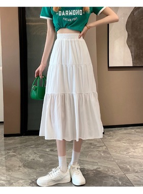 A-line skirt High waist long skirt白色蛋糕半身裙长款裙子