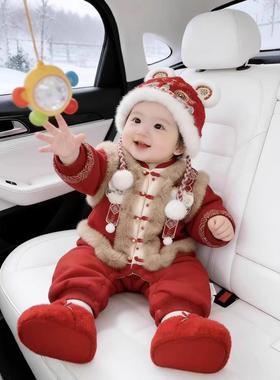 New Year's greeting clothes for babies winter red one-piece
