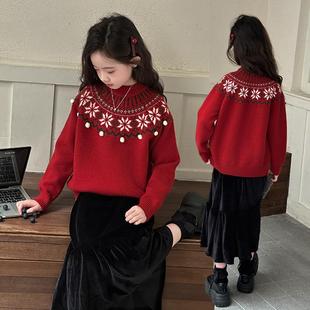 Women's oversized red sweater女大童毛衣本命年红色针织衫女童