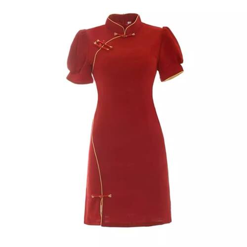 Wine red bride toasts short cheongsam新娘敬酒服旗袍回门服
