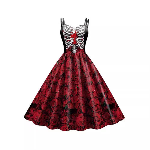 Halloween Printed Strap Dress Party万圣节印花吊带连衣裙