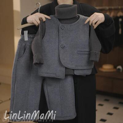 Winter children's warm and thick three-piece suit set三件套