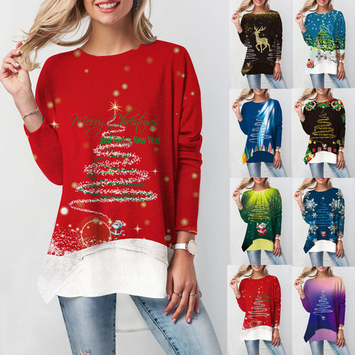 Christmas Autumn Women's Printed Long sleeved T-shirt Top