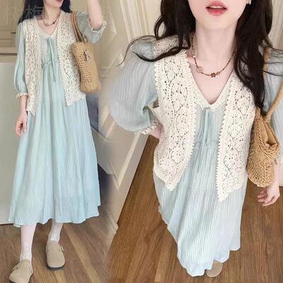 Pregnant women's dress two-piece set孕妇春夏连衣裙短袖小个子