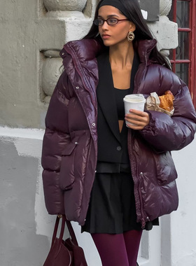 Solid color zipper cotton casual jacket纯色拉链棉服欧美连帽