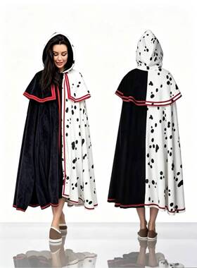 Halloween Milk Pattern Hooded Cape 万圣节拼色连帽披风