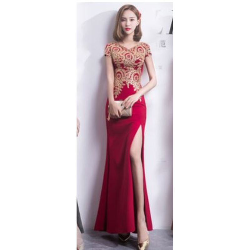 Slimming slit socialite dress晚礼服日常修身开叉长裙连衣裙