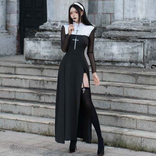 Halloween Sexy Nun Dress Outfit 万圣节性感圣母牧师舞会扮演裙