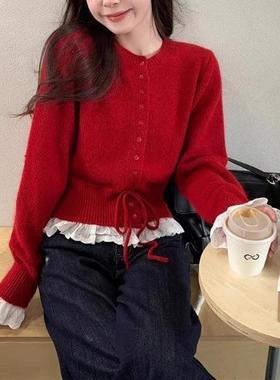 New Year's red knitted sweater for women's top新年红色毛衣女