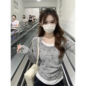 Layered t恤女宽松显瘦减龄打底衫 Bow Tee灰色假两件蝴蝶结长袖