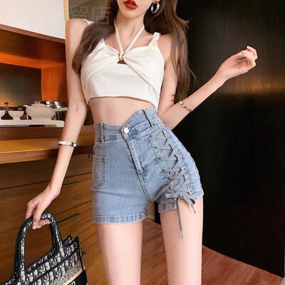 Sexy high waisted denim shorts for women梨型身材a字短裤