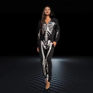 pants long jumpsuit万圣节连体衣卫衣 skeleton Halloweenhooded