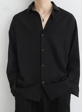 Men Ice Shirt 宽松冰丝垂感黑衬衫男长袖春秋痞帅DK休闲打底衬衣