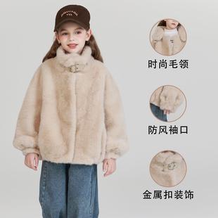 Thickened Leather Jacket for Girls女童仿皮草加绒加厚皮衣外套