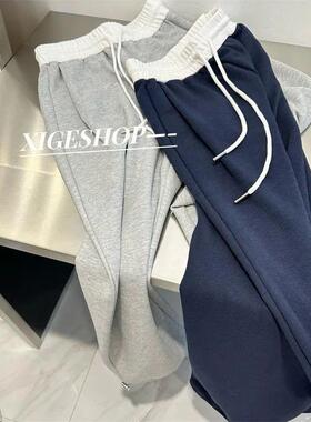 Women Casual Pants 慵懒风撞色拼接休闲裤春秋高腰宽松卫裤女