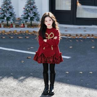 Girls' red New Year's clothes sequin sweater dress喜庆连衣裙