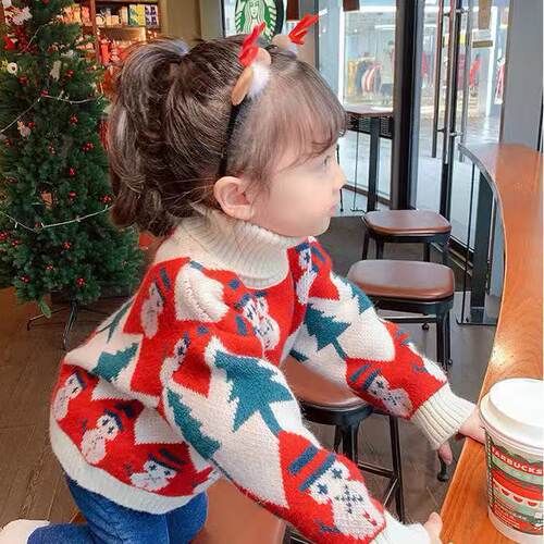 Girls' Sweater 2024 Children's Christmas Knitted Top圣诞上衣