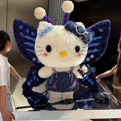 网红甜心蝴蝶Kitty永生花kt猫真花摆件情人节送女友闺蜜生日礼物