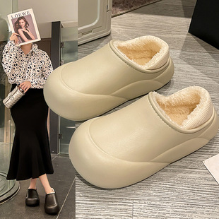 2024新款冬天加绒棉拖鞋女款户外用增高厚底防滑防水保暖棉鞋外穿