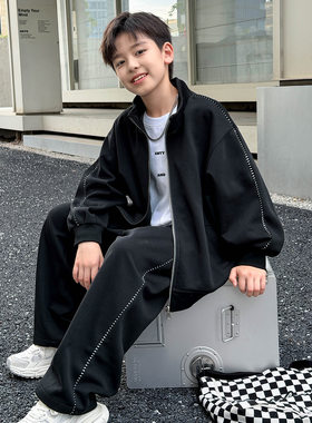 大儿童男装一米二三四五六年级七八九十岁小孩春秋衣服休闲套装黑