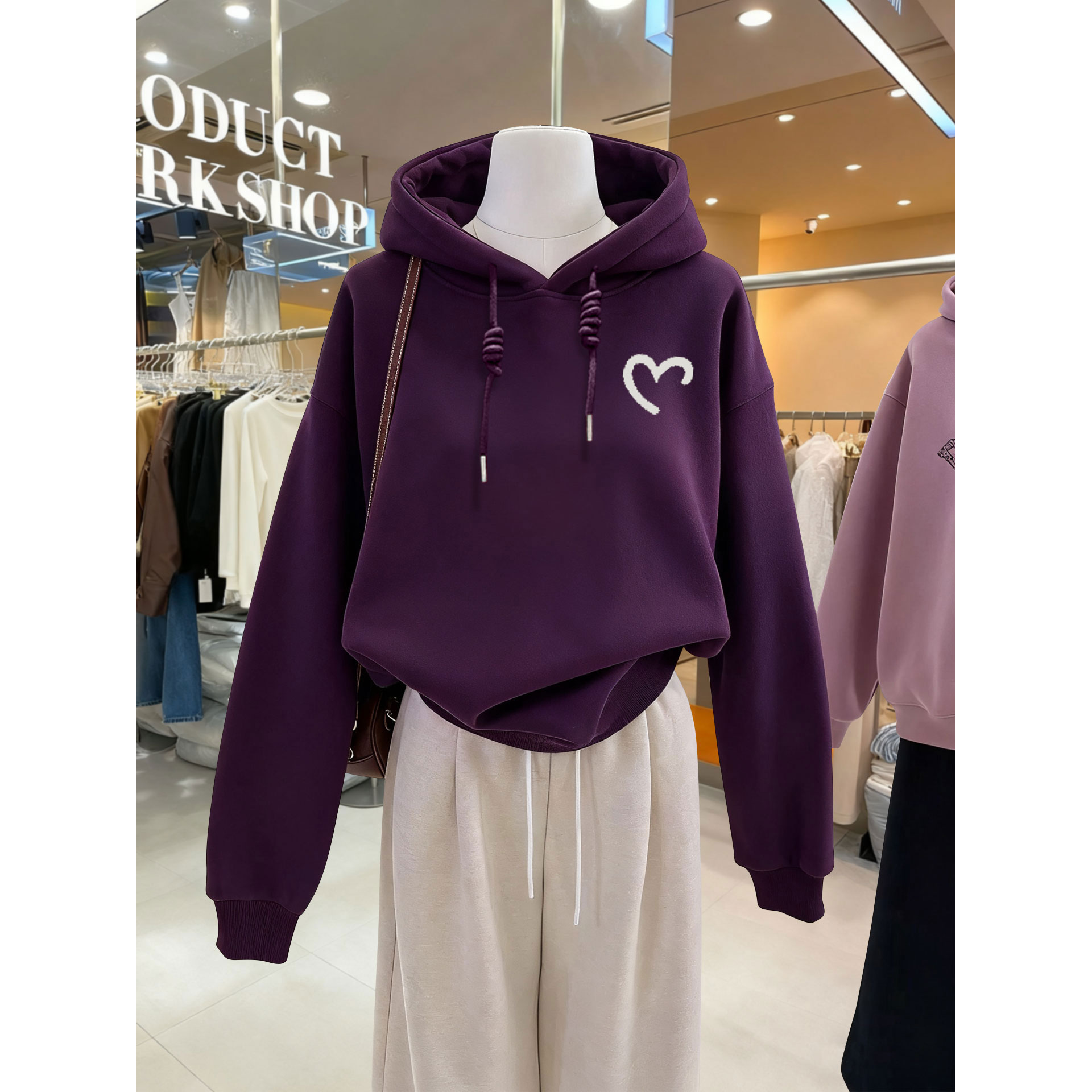 紫色连帽卫衣女加绒2025新款
