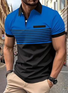 Men's polo shirt 夏季男装休闲条纹短袖翻领时尚T恤上衣POLO衫潮