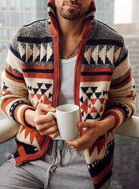 大码拉链开衫提花毛衣拉链翻领