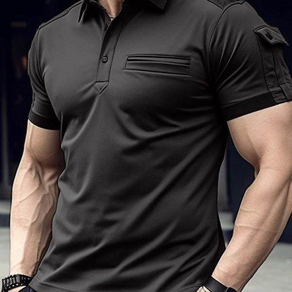 跨境欧美夏季休闲运动POLO衫口袋男士肌肉运动修身短袖运动马球衫,男装,Polo衫,淘宝优惠券,粉丝福利购,淘宝优惠卷