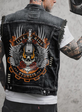 牛仔马甲休闲朋克机车无袖翻领