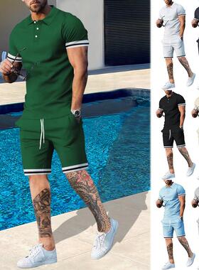 Men's polo shirt 夏男装休闲翻领短袖POLO衫运动T恤运动短裤套装