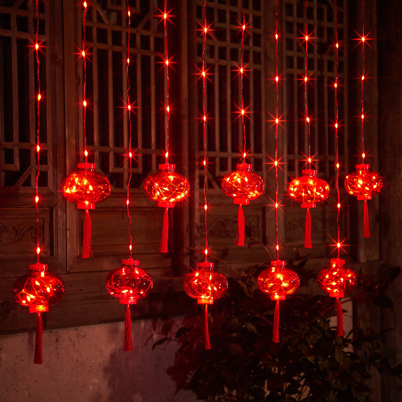 2024彩灯红灯笼窗帘灯春节布置装饰灯喜庆led灯串灯挂灯