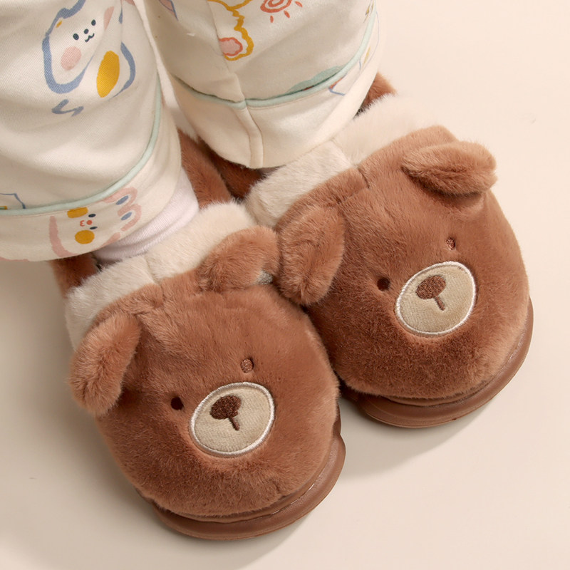 新款可爱卡通动物儿童家居棉拖鞋男女童厚底防滑保暖包跟棉鞋