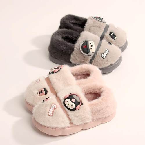 新款儿童包跟棉拖鞋钟意美佳冬季男女孩家用厚底防滑毛绒保暖鞋