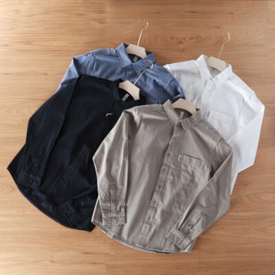 尖领长袖潮全棉斜纹纱卡衬衫