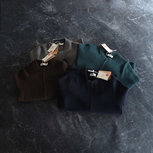 新款美式纯棉元宝针织拉链开衫男士秋季宽松休闲长袖圆领毛衣外套