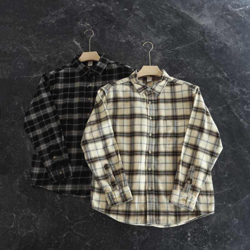 格子长袖衬衫男潮牌美式复古