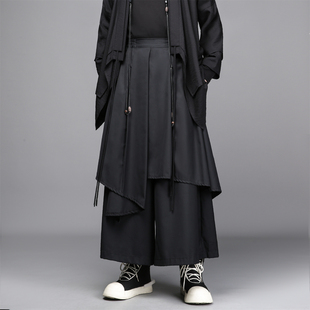 日系山本风假两件耀司立体剪裁不对称设计感休闲裙裤 男 九分阔腿裤