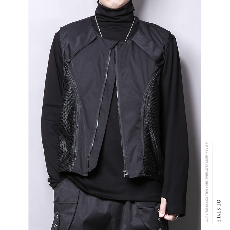 暗黑个性设计感小众拼接立体裁剪机能风工装马甲无袖战术背心外套