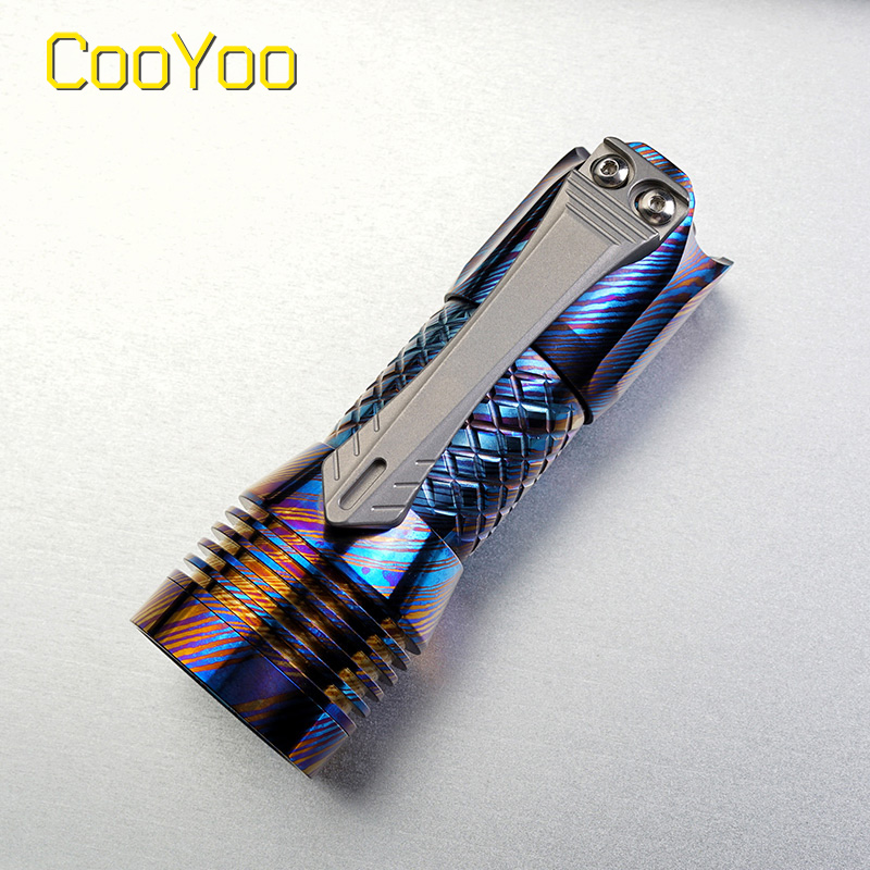 CooYoo 限量版正子L钛马LED手电筒钛大马士革战术EDC高亮强光手电