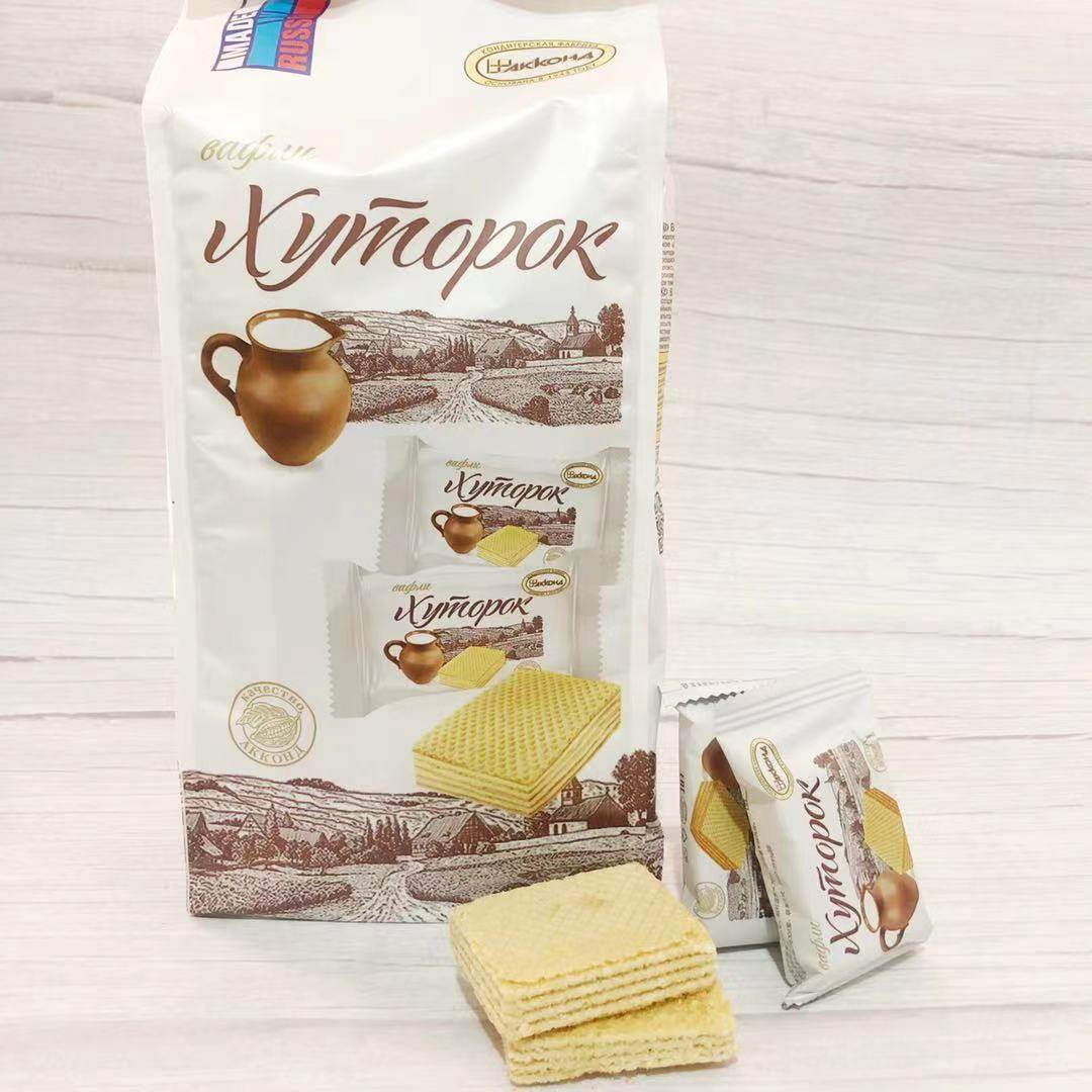 俄罗斯进口农庄奶罐威化饼干白巧克力白奶油牛奶夹心休闲零食包邮