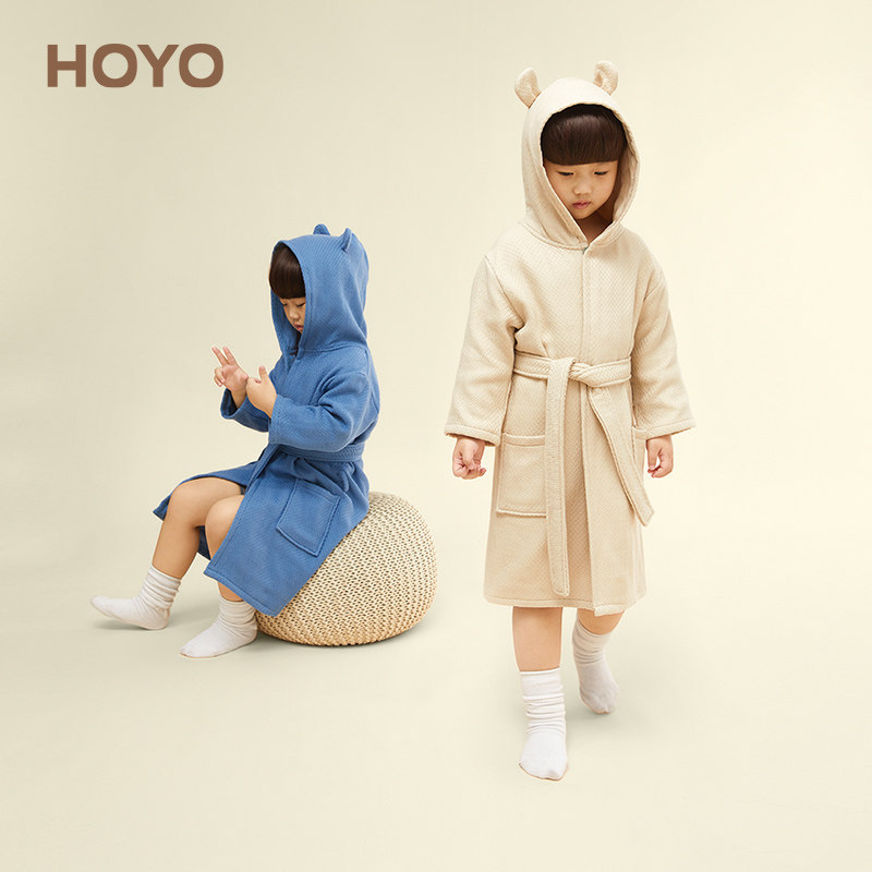 日本HOYO和穗纯棉儿童浴袍吸水速干可穿全棉毛巾料透气和服款浴衣