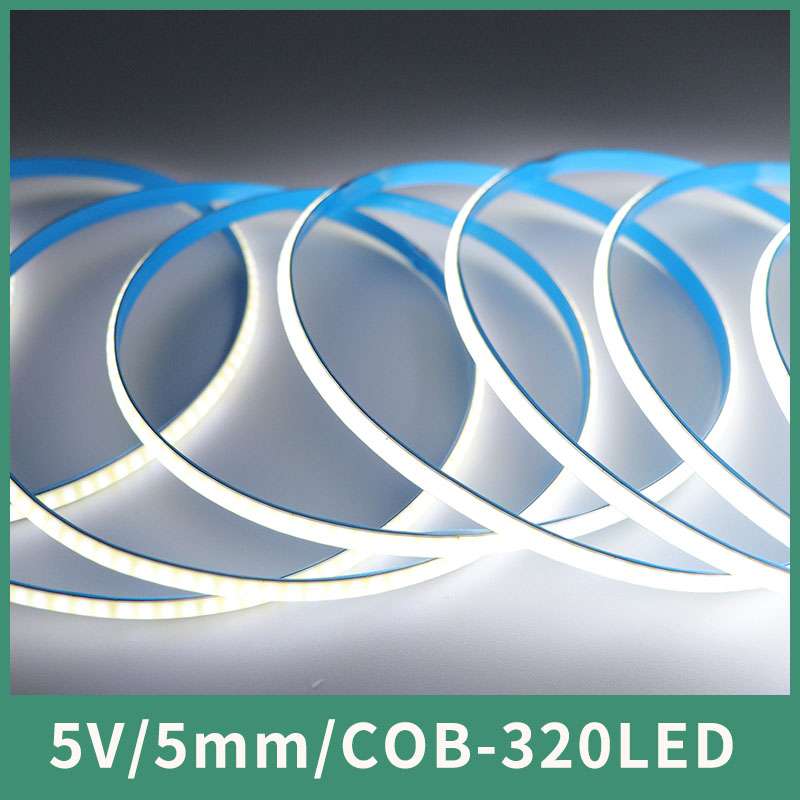 5Vcob灯带超窄5mm320LED低压柔性自粘可自由黏贴玩具灯礼品化妆镜