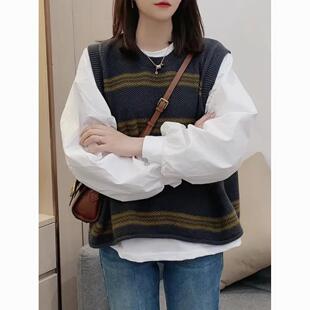 马夹背心女 针织衫 2027年春季 小众设计感百搭显瘦减龄条纹马甲时尚