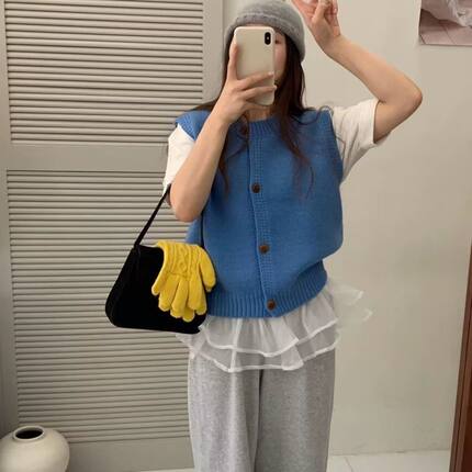 叠穿针织毛衣马甲开衫女2025春秋新款外搭坎肩宽松短款马夹小背心