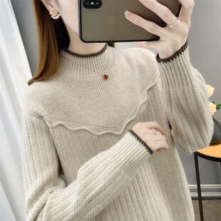 半高领加绒加厚女士毛衣女秋冬款2023新款短款小个子冬季内搭打底